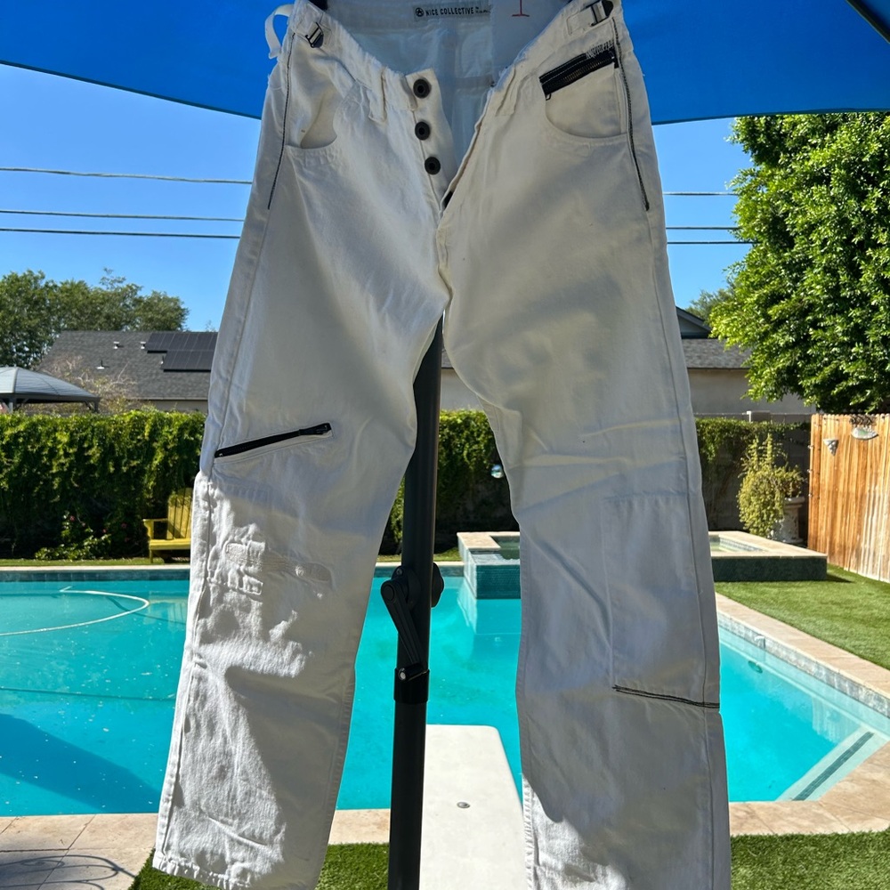 Men's White Cargo Pants with Black Accents